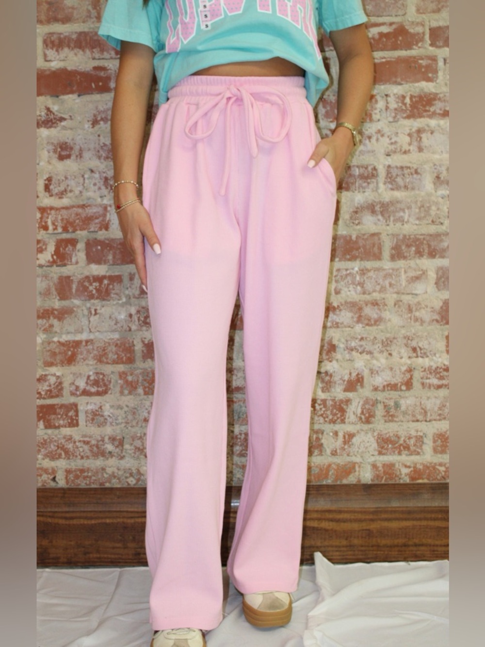 Lulu Mac Waffle Knit Light Pink Pants